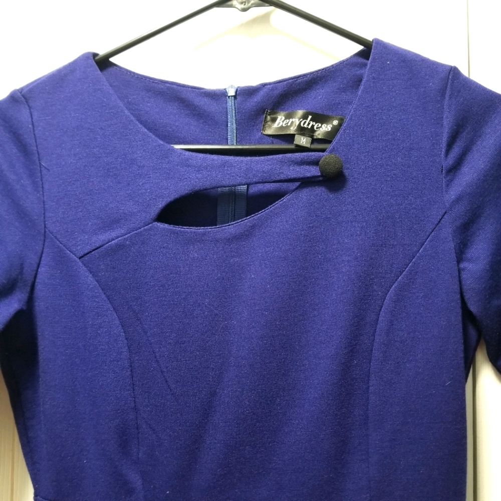 Ladies Faux 2 piece Dress, Royal Blue top attached flowered pencil skirt Medium - Picture 3 of 5